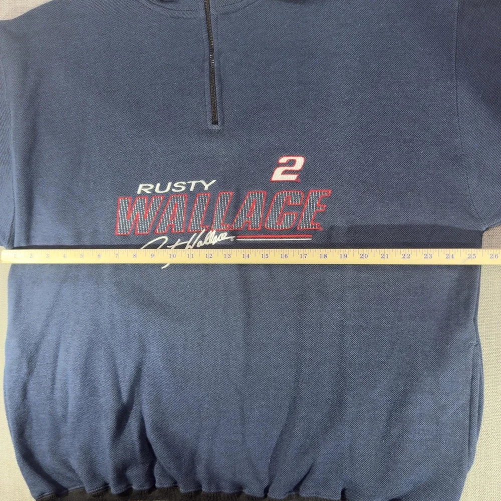Rusty Wallace Sweatshirt Mens XL Blue NASCAR Racing Chase Pullover Quarter Zip 2
